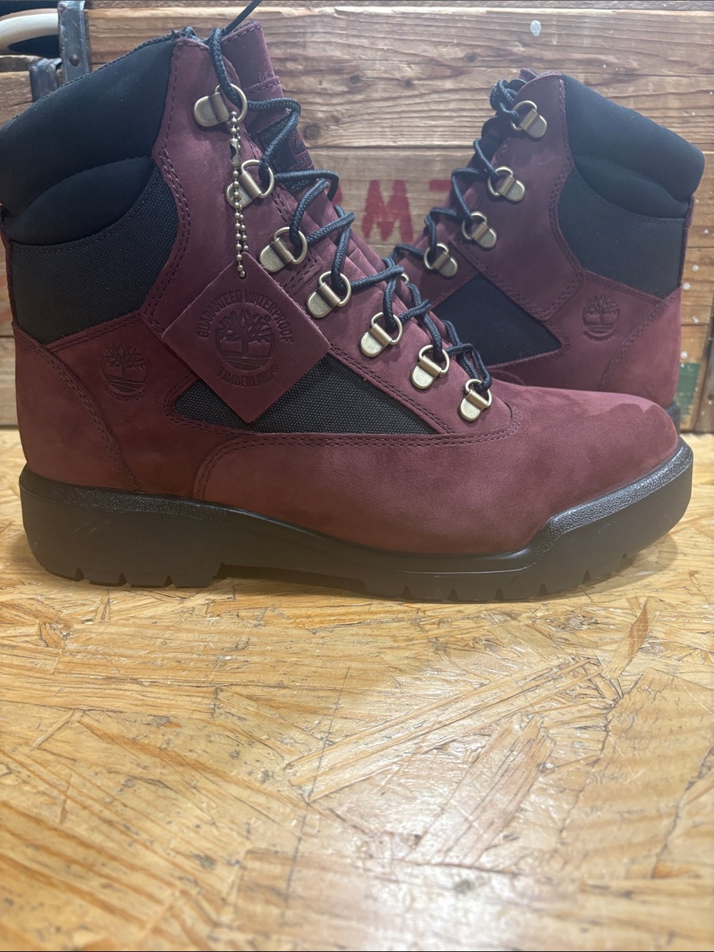 Timberland Men's Burgundy and Black Waterproof High Field Boot